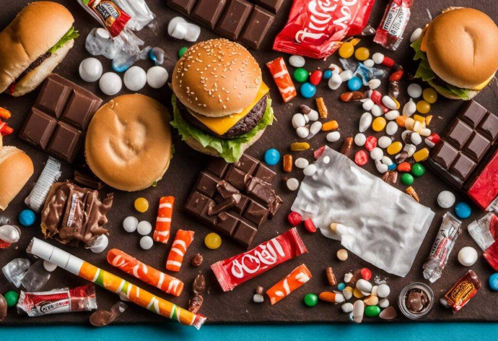fat food candy chocolate cheeseburger alcohol cigarettes drugs pills