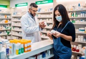 Busy pharmacy with thin pharmacists