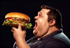 Gleeful monster burger obese man
