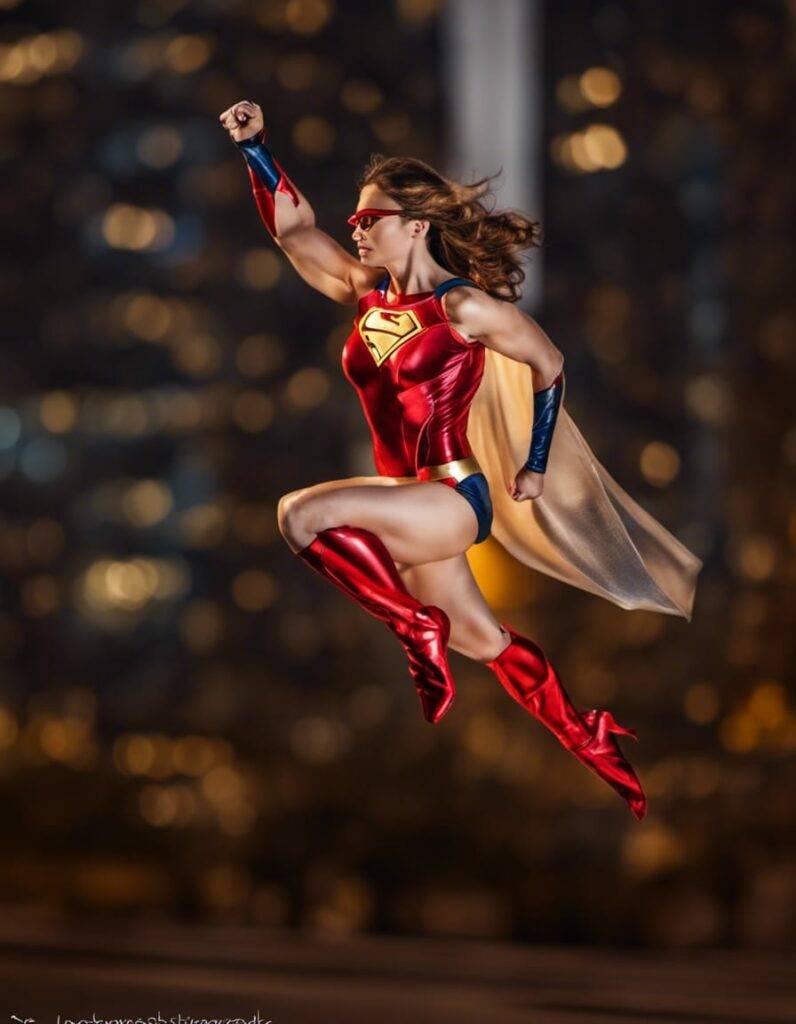 Health woman flying superhero