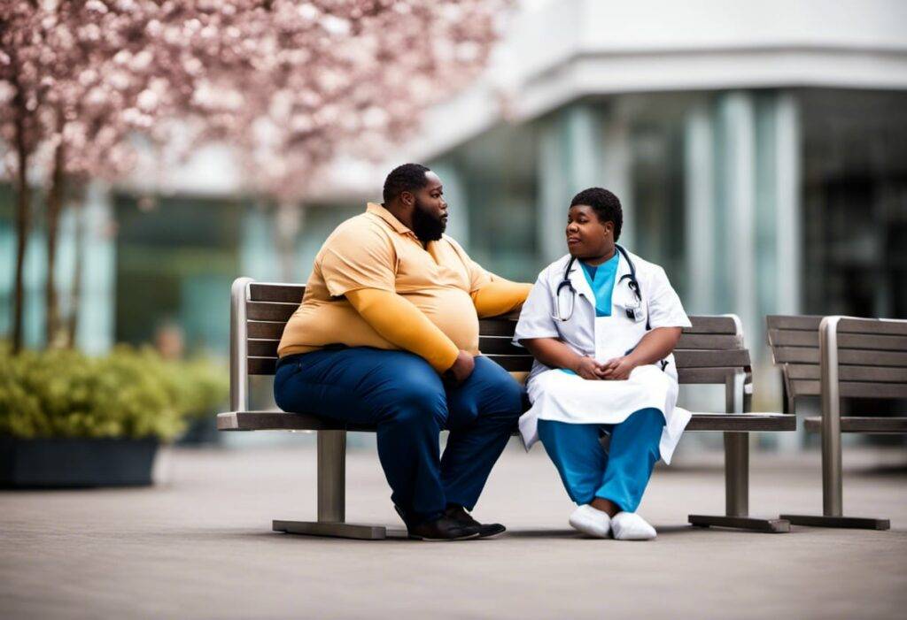 doctor sitting with an overweight patient
