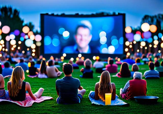 outdoor movie screen movie stars celebrities watching