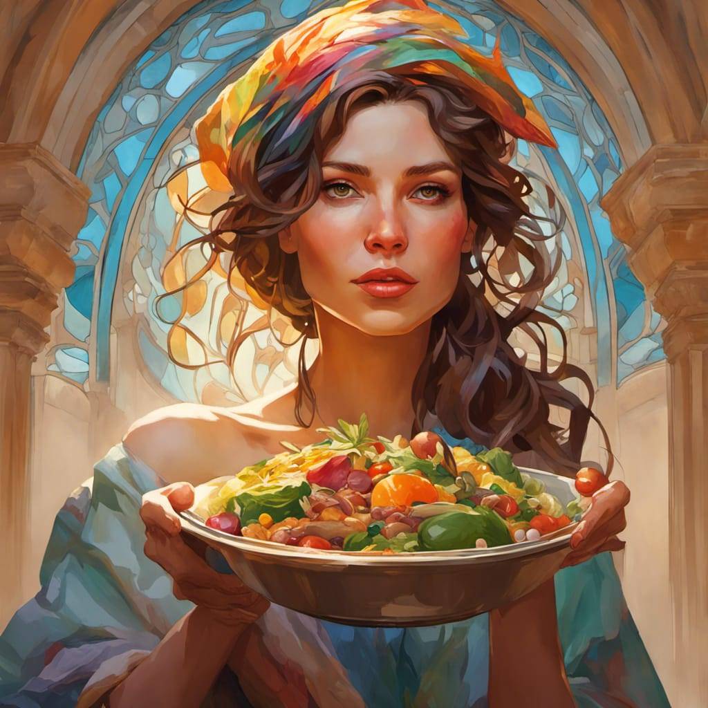 woman Mediterranean diet food meal colorful