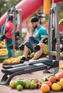 workout outside fruits veggies weightlift