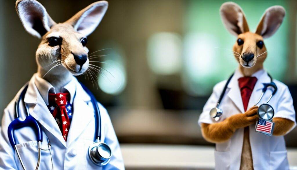 Doctor Kangaroo Doctor lab coat kangaroo stethoscope uncle Sam Stars and stripes