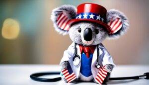 Doctor Koala lab coat stethoscope uncle sam Stars and stripes Doctor Koala
