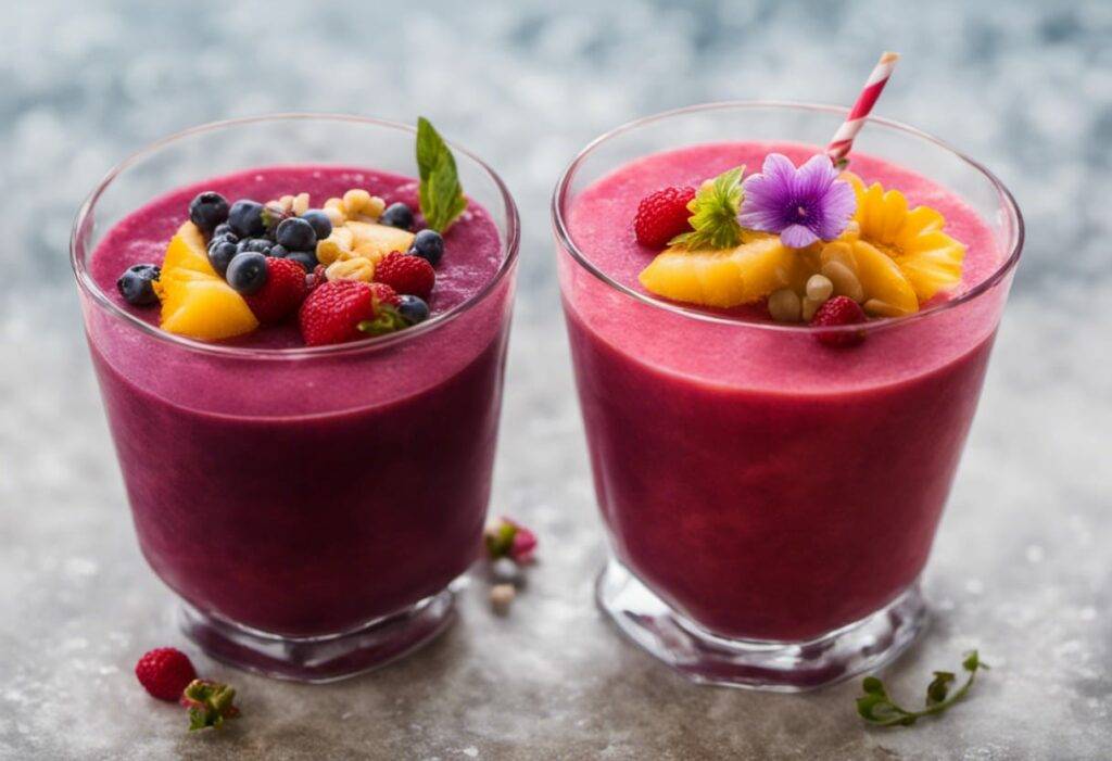 smoothies topped fruit topped edible flower