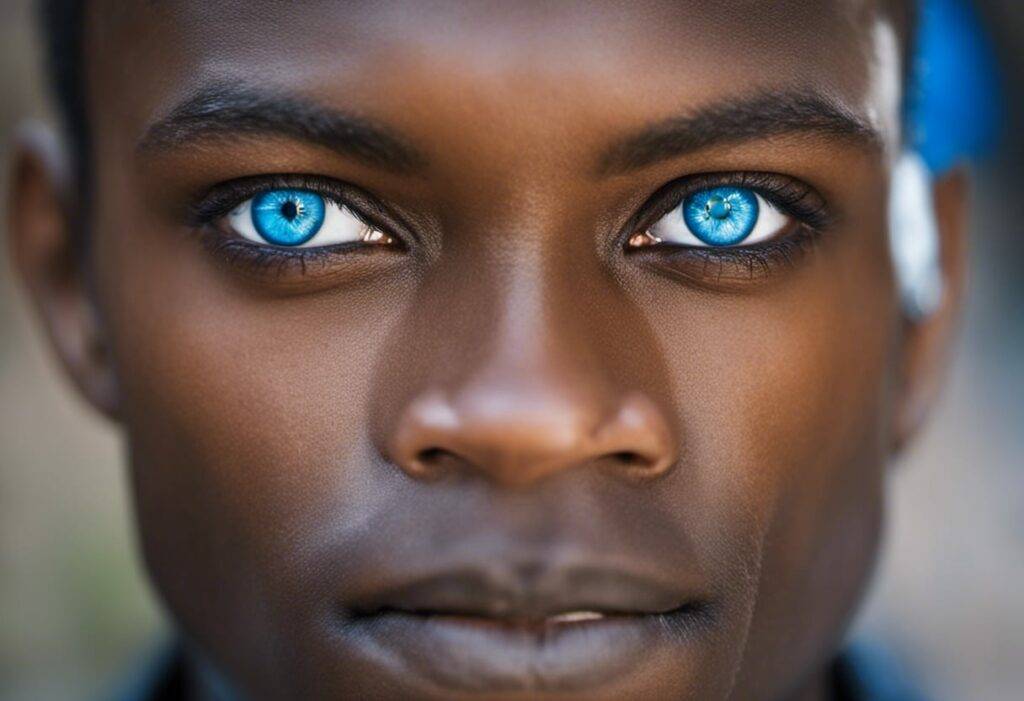 2 intense electric blue eyes black person medical condition