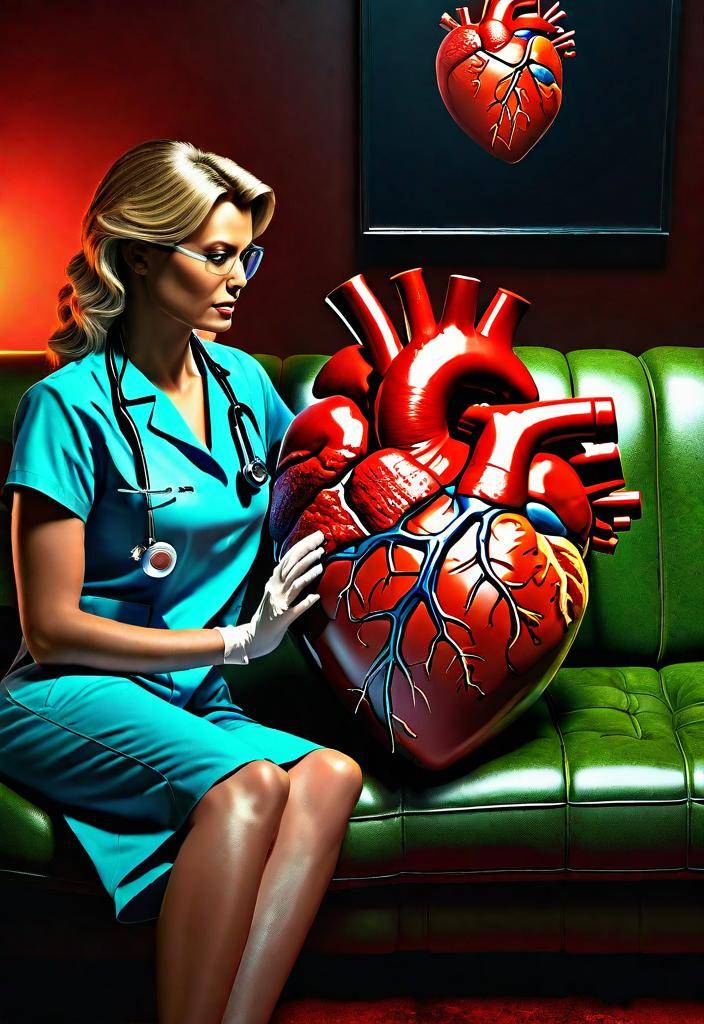 Bespectacled Doctor on Couch Joined for Examining on Giant Human Heart #CVD #CVDawareness #HeartFailure #HeartDisease #HealthyHeart #WeightLoss