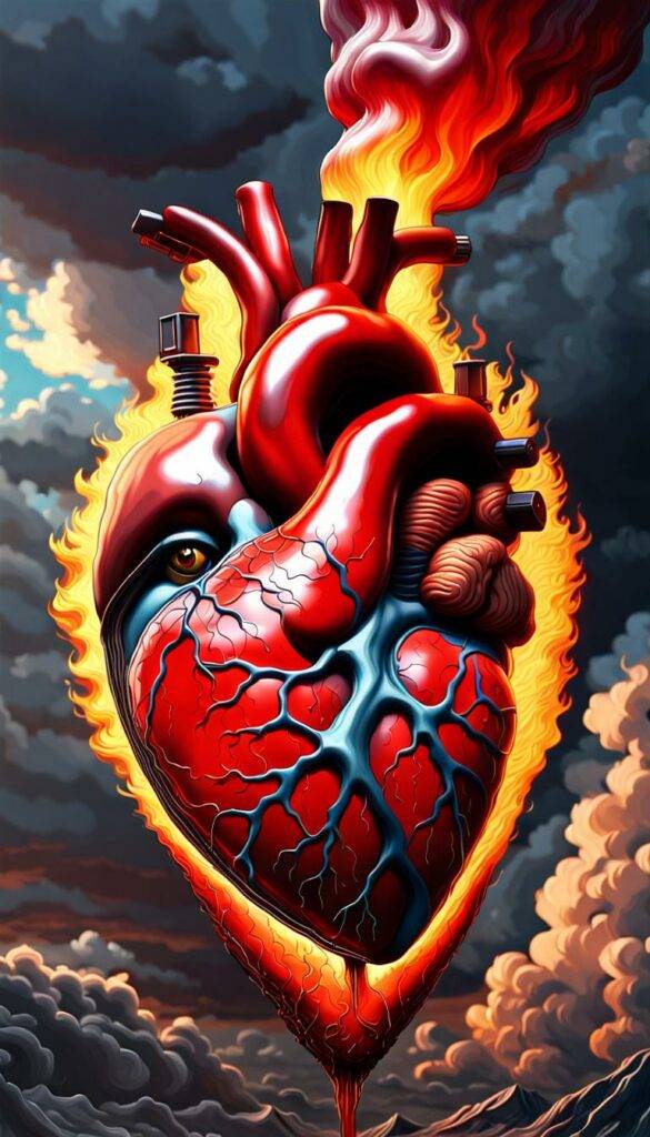 Human heart blood circulating cardiac pump airborne on fire eye watching #CVD #CVDawareness #HeartFailure #HeartDisease #HealthyHeart #WeightLoss