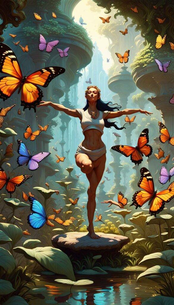 Mystical garden yoga poses, waterfall background surrounded by fluttering butterflies #CVD #CVDawareness #HeartFailure #HeartDisease #HealthyHeart #WeightLoss