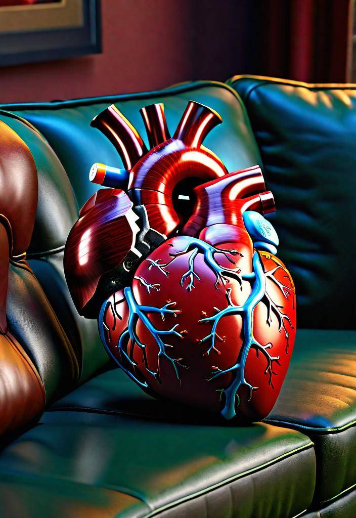 Very Oversized Human Heart Chillaxing on a Green Leather Couch #CVD #CVDawareness #HeartFailure #HeartDisease #HealthyHeart #WeightLoss